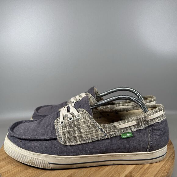 S Sanuk The Sea Man Boat Shoes Blue Canvas Lace Up Mens Size 11‎ - Picture 3 of 8